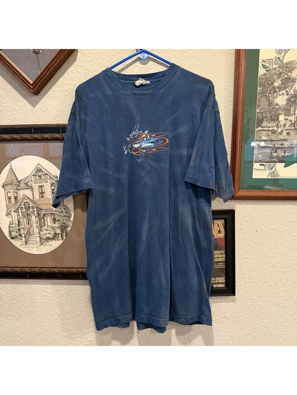 Vintage 90s RARE JNCO Skull Flames Blue Designer Streetwear Mens Shirt XL Tall
